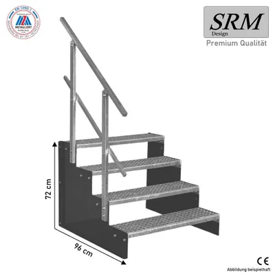 Produktbild von 4 Stufen Standtreppe Modell 2 freistehend anthrazit Treppe Stahltreppe Tritthöhe 18 cm Breite 100 cm Höhe 72 cm mit einseitigem Geländer