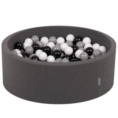 Obrázek produktu pro KiddyMoon 90x30cm/200 míčků ∅ 7cm Kulatý Suchý Bazén s míčky Certifikováno vyrobeno v EU, Tmavě Šedá: Bílá/Černá/Šedá