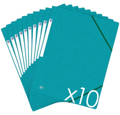 Produktbild von Oxford Topfile+ Dokumentenmappe, 3 Klappen, A4, mit Gummizug, 10 Stück, Aquamari