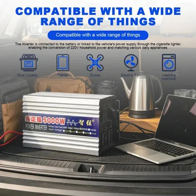 Image de Onduleur solaire - Onduleur à onde sinusoïdale pure 5000 W - 48 V CC vers 220 V CA 50 Hz - Installation solaire pour voiture ou camping-car - 27 × 15 × 7,5 cm