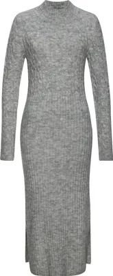 Produktbild von LASCANA Strickkleid mit Zopfmuster, seitlicher Schlitz, elegantes Pulloverkleid grau meliert Größe 38