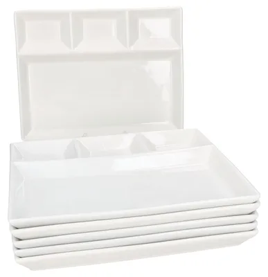 Produktbild von 6er Set Fondueteller Porzellan weiß 23x18 cm mit 4 Fächern Fondue Dip