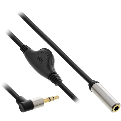 Produktbild von InLine Slim Audio Kabel Klinke 3,5mm ST gewinkelt / BU, mit Lautstärkeregler, 3.5mm, Stecker, 3.5mm, Buchse, 0,25 m, Schwarz