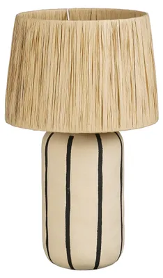 Image de Mica Decorations Denton Lampe de table Salon - Lampe avec abat-jour - Lampe Salon Décoration - 48 x ⌀28 cm - Céramique, métal, papier - Beige