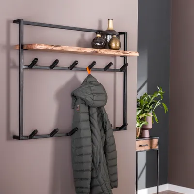 Produktbild von Hoyz - Garderobe Air Solid - 12 Haken - Hutablage - Massives Akazienholz - 100x30x80