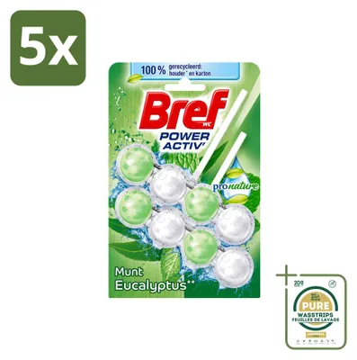 Produktbild von 5 x Bref ProNature Toiletblock - Minze & Eukalyptus - 50 g - Vorratspackung - 5 Stücke
