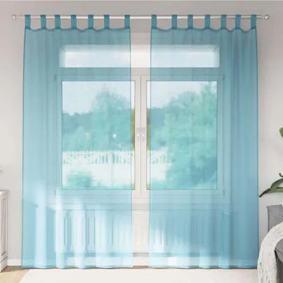 Produktbild von Voile Vorhänge mit Stangentaschen 2 Stk. Türkis, Design Gardinen & Vorhänge Neu
