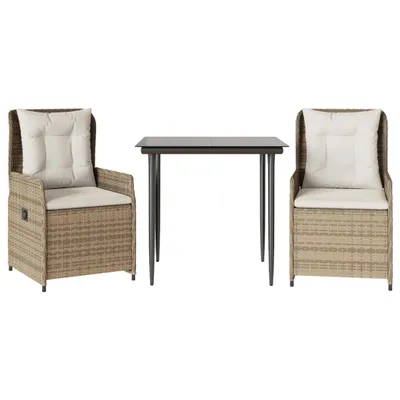 Produktbild von 3-tlg. Garten-Essgruppe mit Kissen Beige Poly Rattan