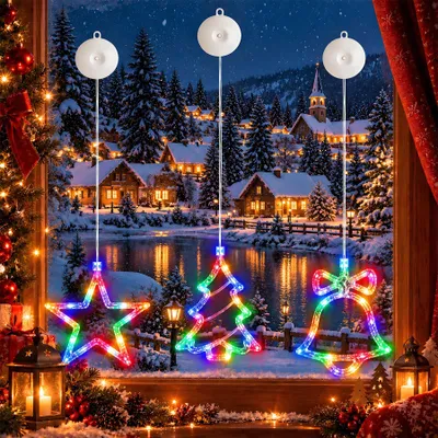 3er Set LED-Fensterlichter, mehrfarbig, mit Timer, batteriebetrieben