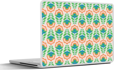 Produktbild von MuchoWow® Laptop Aufkleber Sticker Cover Retro - Blumen - Design - Grün - Orange 31x22.5 cm - Laptop-Deko