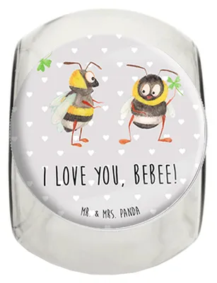 Produktbild von Mr. & Mrs. Panda Kaffeedose Bienen Paar L 870ml - Grau Pastell - Geschenk, keksglas, Schildkröten, Vorratsbehälter, Hochzeitstag, Valentinstag, für Freundin, Teedose