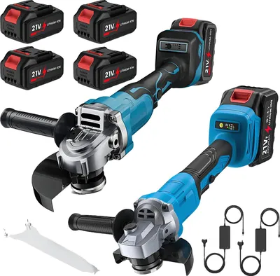 Obrázok produktu pre Uhlová brúska, bezkartáčový motor, 125 mm kotúč, kombinovaná sada (4 batérie 2 zástrčky EÚ )