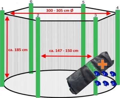 Produktbild von walexo Trampolin Sicherheitsnetz für 6 Stangensystem ( 305 Ø, Schwarz/Hellgrün )