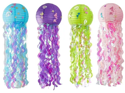 Quallen-Papierlaternen, 4 Stück, 30 cm, bunt, Party-Deko