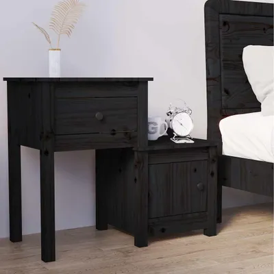 Produktbild von vidaXL Nachttisch Schwarz 79,5x38x65,5 cm Massivholz Kiefer