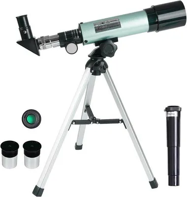 Immagine prodotto di Telescopio astronomico Azomor 360/50 mm – Rifrattore HD con zoom 90x – Treppiede incluso – Telescopio portatile