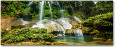Produktbild von Tulup® Leinwandbild - 125x50 cm - Wandkunst - Drucke auf Leinwand - Leinwanddruck  - Landschaften - Grün - Wasserfall