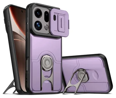 Image de Coque de téléphone pour Oppo Find X9 Pro avec protection pour l'appareil photo et anneau de fixation/support, coque hybride antichoc, couleur violette