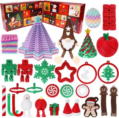 Image de Calendrier de l'Avent anti-stress - 24 figurines articulées - Coffret de surprises pour le compte à rebours de Noël - Figurines apaisantes pour enfants