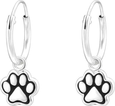 Produktbild von Creolen Ohrringe 925 Sterling Silber mit geschwärzter Hundepfote