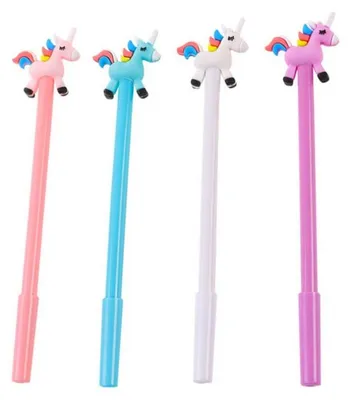 Produktbild von Leantoys Einhorn-Kugelschreiber, schwarze Kappe, Nachfüllpackung, Weiß/Pink, 0,5 mm