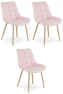 Productafbeelding van Chaise - Leobert - Bera - Lichtroze velours/Eikenhouten poten - 54 x 60 x 88 cm - Set van 3