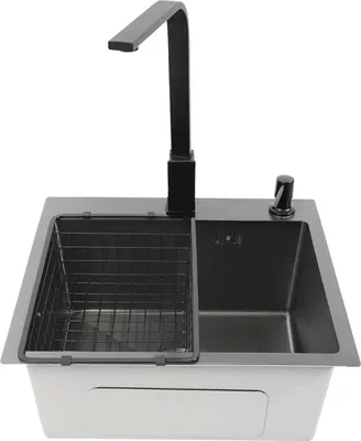 Immagine prodotto di Lavello da cucina - Lavello da appoggio a vasca singola - Dimensioni 45×40 cm - Acciaio inox 201 - Rettangolare - Con rubinetto e piletta - Nero
