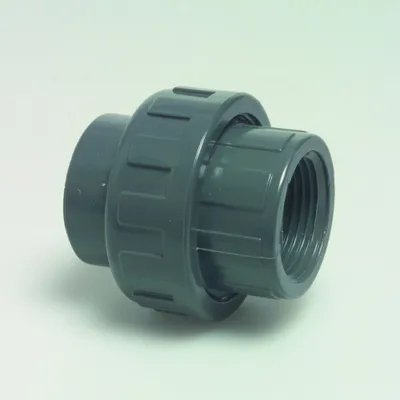 Obrázok produktu pre Mega skrutkový spoj PVC-U 50 mm x 1 1/2 palca s lepiacou objímkou x vnútorný závit 10 bar, sivý