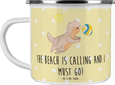 Produktbild von Mr. & Mrs. Panda Teetasse Sommer Meer Strand - Gelb Pastell - Geschenk, blauer Himmel, Designs, Reisebecher, Pott, Urlaub Am, Sommerferien, Emaille Tasse, Küste, Frühling