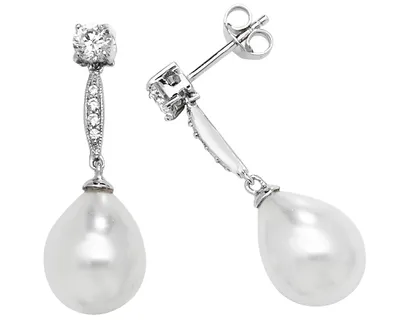 Produktbild von Wunderschöne 925 Sterling Silber (Rhodiniert) Paar Ohrringe mit Zirkonia, Süßwasser-Zuchtperle - 31mm*11mm, 6 Gramm; TRS22837