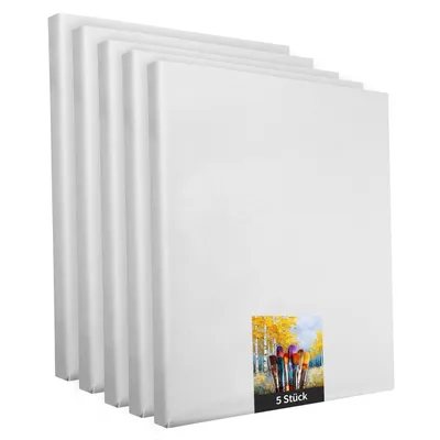 Immagine prodotto di Telaio a cuneo - 5 pezzi - 50 x 70 cm - tela bianca in poliestere per artisti - da dipingere - già tesa - adatta per colori acrilici o tessili