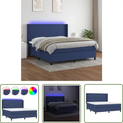 Produktbild von The Living Store Boxspringbett mit Matratze & LED Blau 160x200 cm Stoff
