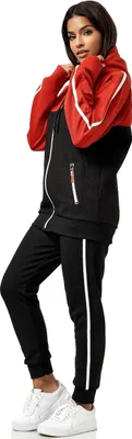 Produktbild von Damen Jogginganzug Freizeitanzug Sportlich 3750 Schwarz/Rot 3XL