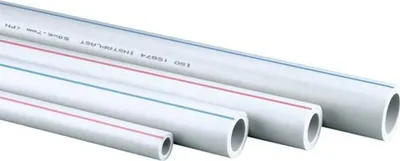 Several white pipes of varying diameters are arranged diagonally against a white background.