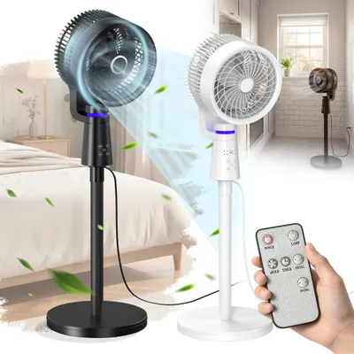 Produktbild von NAIZY Standventilator geräuscharm ≤60dB, 3 Windstufen, doppelte Schwenkung, Touchbedienung, Fernbedienung & Timer für Schlafräume, Schwarz
