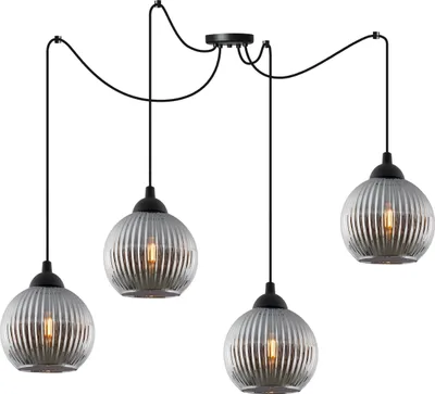 Image de Lampe à suspendre RIFFLE Araignée Noir 4 flammes Verre Boule Gris E27