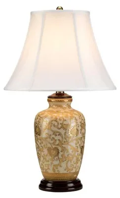 Image de Lampe de table en porcelaine Goldthistle, dorée et blanche, 1xE27x60W, porcelaine, dimensions : 58x36x16 cm, IP20, Elstead