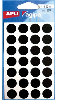 Produktbild von Agipa - runde Etiketten im Etui, Durchmesser 15 mm, schwarz, 168 Stück, 28 pro Blatt