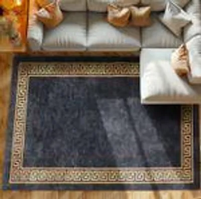 Produktbild von Kurzflor Teppiche Waschbar Teppiche Weicher Rutschfest Teppich Wohnzimmer Größe: 200 cm x 290 cm , Farbe : Schwarz-3