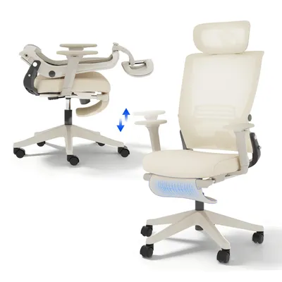 Image de FLEXISPOT Foldex Chaise de bureau ergonomique, chaise de bureau pliante pour petits espaces avec soutien lombaire Accoudoirs réglables en hauteur avec repose-pieds Blanc