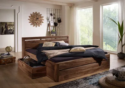 Produktbild von MASSIVMOEBEL24 Bett mit Schublade Sheesham 180x200x90 rot-braun gebeizt TORONTO #154