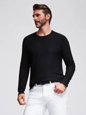 Produktbild von Ombre  strukturierter Herrenpullover mit Rundhalsausschnitt schwarz XXL