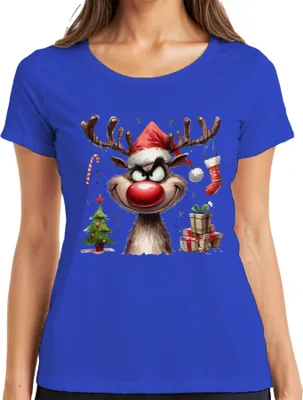 Produktbild von Rentier Reh Elch Rote Nase Rudolf - Weihnachten Xmas Christmas Damen T-Shirt, Blau, 3XL