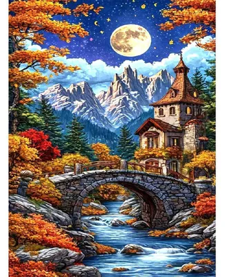 Obrázok produktu pre Sada na maľovanie podľa čísel s rámom, určená pre dospelých, motív: jesenná krajina, plátno 30x40 cm