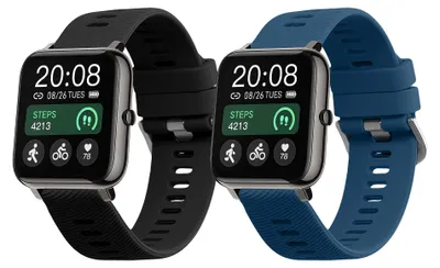 Produktbild von kwmobile 2x Uhrenarmband für Popglory P66 22mm Armband - Fitnesstracker Band Set aus TPU Silikon - Ersatzarmband Smartwatch - Schwarz Blau