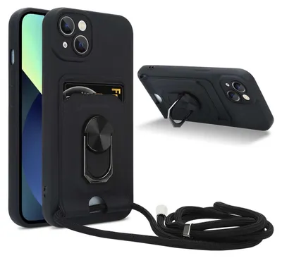 Zdjęcie produktu dla Cadorabo łańcuszek na telefon z funkcją podstawki dla Apple iPhone 13 w kolorze CZARNYM - silikonowe etui ochronne z regulowanym paskiem na sznurek