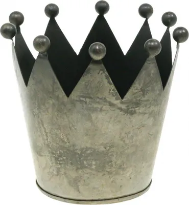 Produktbild von Deko Krone Antik Grau Metall Tischdeko Ø12,5cm H12cm Vintage