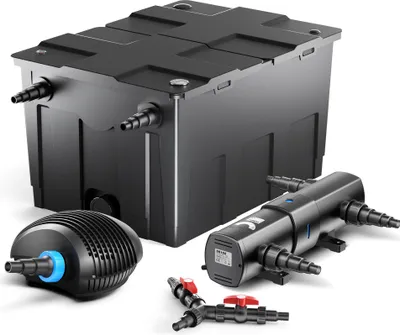 Produktbild von SunSun Komplettset: CBF-550 Teichfilter bis 60000 L Teichfilteranlage als Durchlauffilter, CTF-8000 SuperECO Teichpumpe 8000l/h 70W, CUV-236 Teichklärer UVC Klärer mit 36W, Y-Verteiler