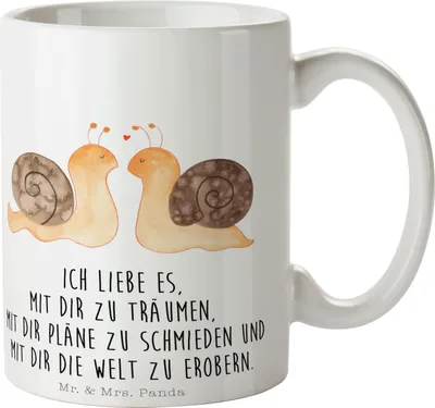 Produktbild von Mr. & Mrs. Panda Kaffeebecher Schnecken Liebe - Weiß - Geschenk, Teetasse, Tasse, Kaffeetasse, Träume, Heiraten, Jahrestag, Becher, Henkelpott, glücklich, Pärchen