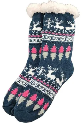 Produktbild von Damen Kuschelsocken Anti Rutsch Socke, Winter Hausschuhe Socken, Strick Fleece Gefütterte Warme Dunkelblau /36-38